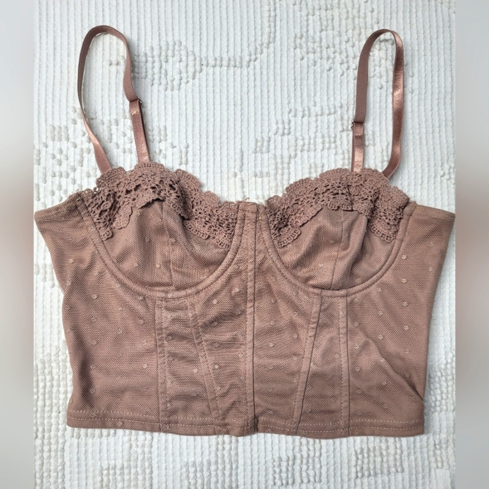 Haute Monde Lace Trimmed Bustier Crop Top, Size Medium M, Corset Bralette